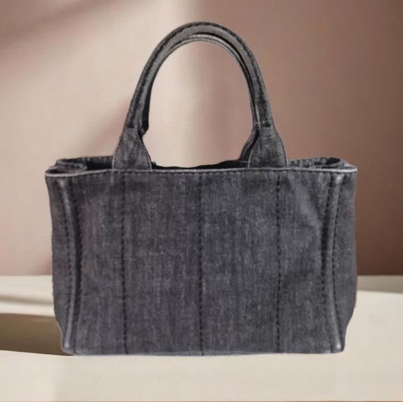 SOLD ‼️PRADA Canapa EUC Denim Black Mini Tote w/Strap - Picture 8 of 17